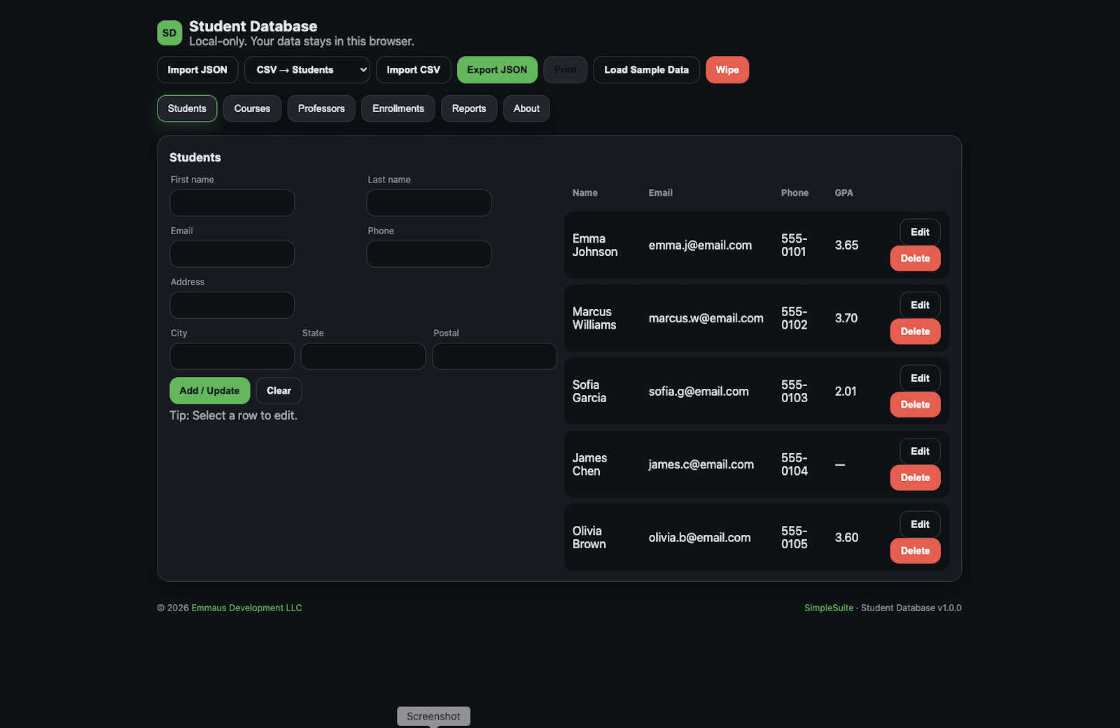 StudentDB screenshot